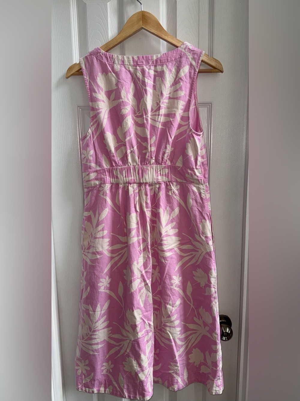 Pact Canopy Sleeveless Tropical Palm Linen Midi Dress Small Pink White Summer